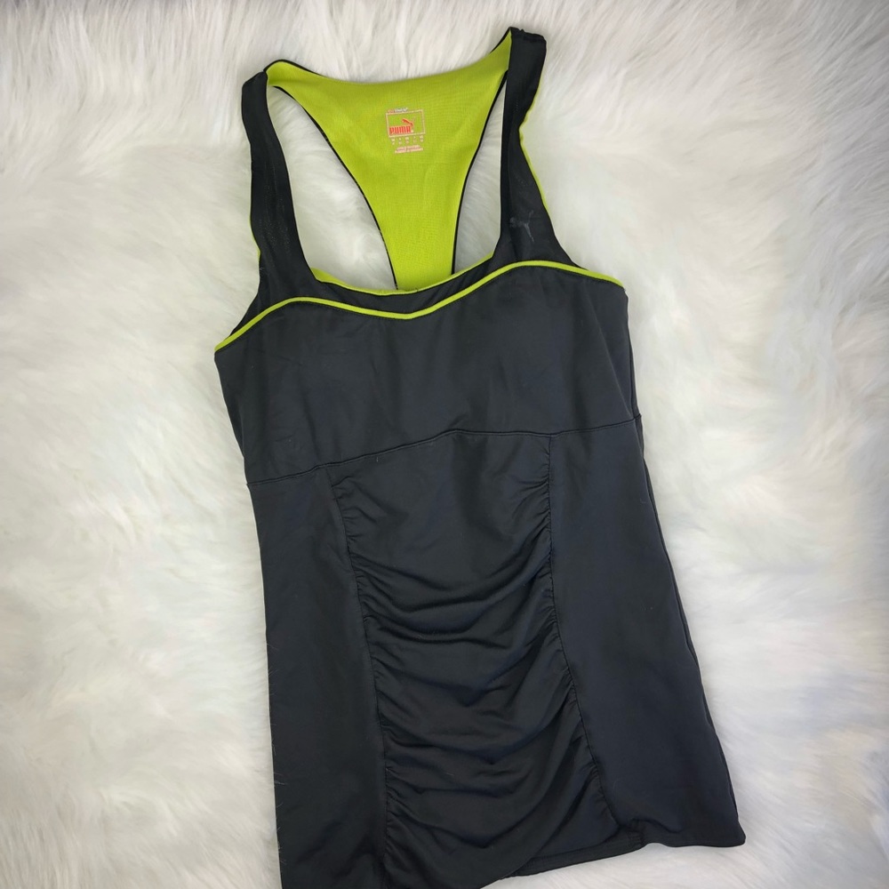 Puma Racerback black and neon green workout tank S